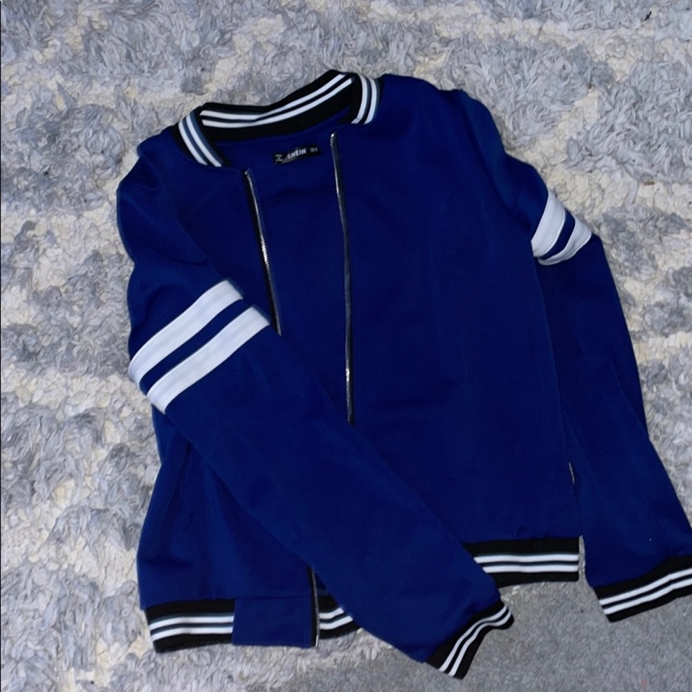 Blue jacket.